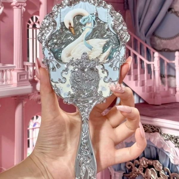 Ensemble Flower Know Swan Ballet Handheld Mirror Little Angel Exquis Relief Maquillage Bleu blanc