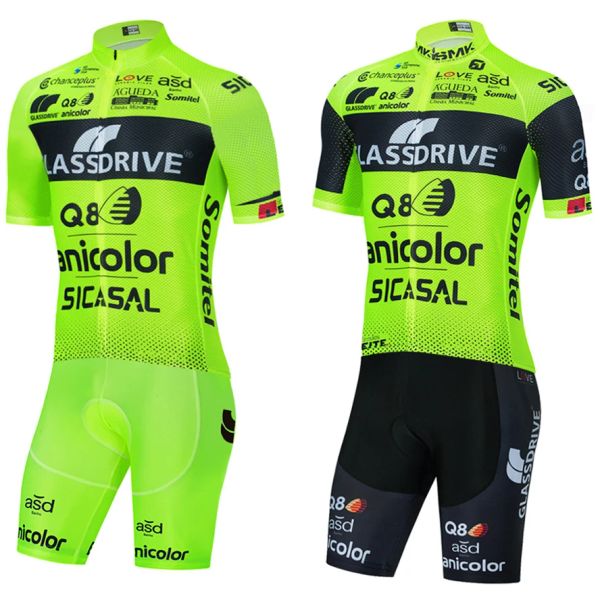 SETS FLUOR JAUNE Cycling Jersey GlassDrive Team Bike Maillot Jersey Shorts Men 20d Road Ropa Bicycl Tshirt Pant