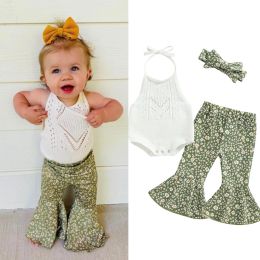 Sets focusnorm 024m 3pcs bébé fille beaux ensembles de vêtements sans manches halter halter hachant + pantalon à imprimé floral + bandeau