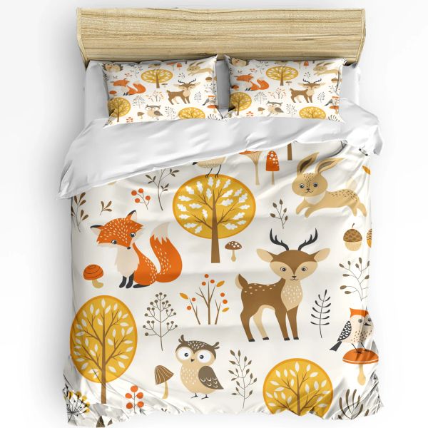 Ensembles Forest Animal Woods Owl Fox Deer 3pcs Litoire ensemble pour chambre à coucher pour double lit pour housse
