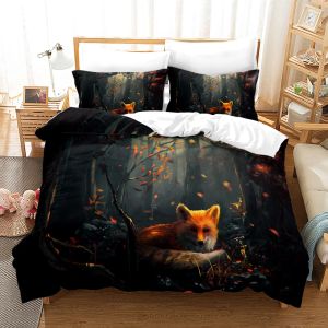 Ensembles Fox Pattern Coupue Cover Set Ensembles de literie queen pour garçons Girl Animal Thème Fox Gifts Polyester Couperter King Twin Full Size