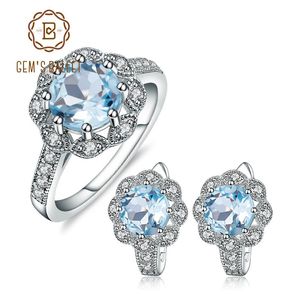 Conjuntos GEM'S BALLET Natural cielo azul Topacio copo de nieve anillos pendientes 925 plata esterlina piedras preciosas conjunto de joyería fina para mujer regalo