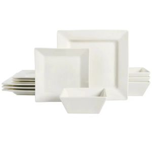 Sets Gibson Everyday Hard Square 12-delige fijne keramische serviesset in Whitedishes dinerborden serviesset