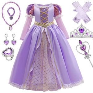 Sets Girls Princess Dress Up Kids Christmas Halloween Cosplay Rapunzel Tulle Fancy Costume For Children Girls Birthday Clothes