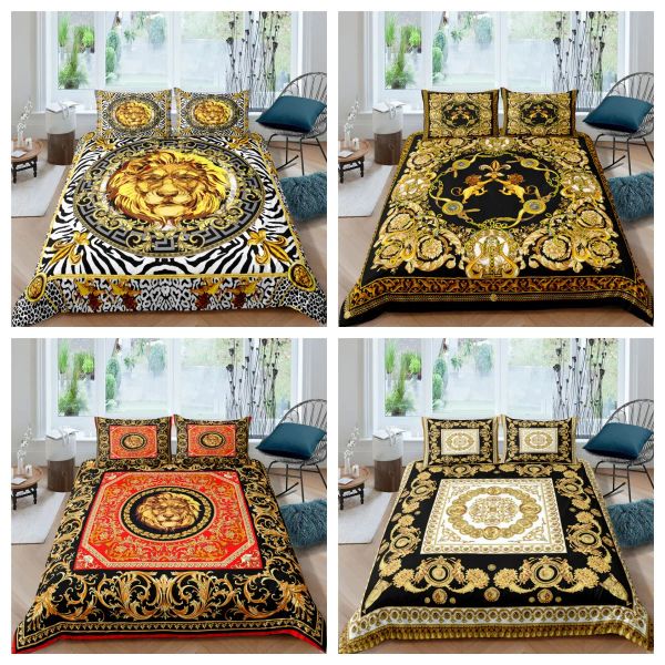 Ensembles de literie de lion de chaîne baroque dorée Cover de couette de luxe avec taie d'oreiller couverture de couette textile reine du lit king (pas de feuille)