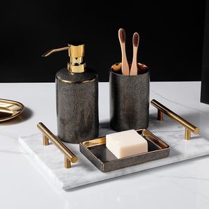 Stelt gouden badkameraccessoires in stelt keramiek lotion soap dispenser tumbler zeep schotel badkamer deco accessroy set