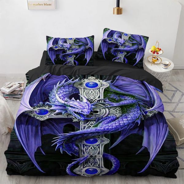 Ensembles de couverture de couverture de courtepointe de dragon gothique 3d motif animal literie couette couvercle cover couvre-lit de lit couvre-lit de lit king double