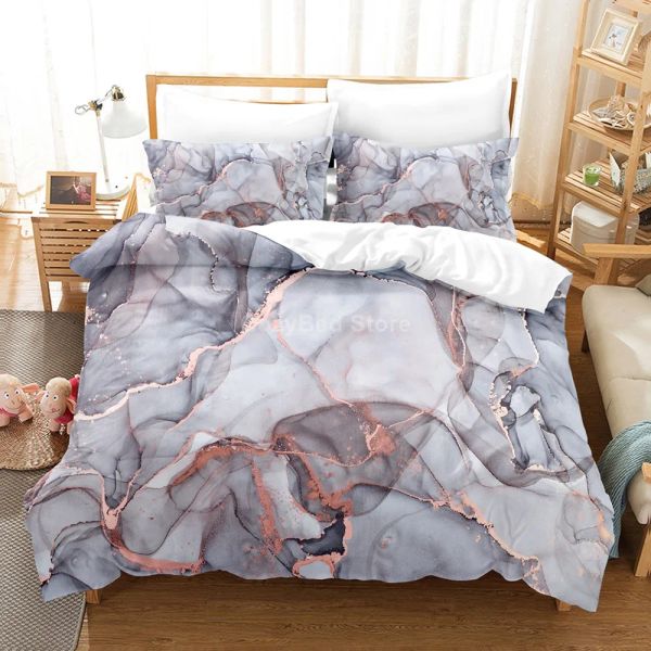 Ensembles de literie en marbre violet gris art 3d couette de couette ensembles couette lin lin jumelle reine roi de chambre à une seule taille décor