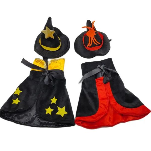 Conjuntos de Halloween Gato disfraz de juego de rol para perros Yorkie Pomeranian Poodle Bichon Schnauzer capa de bruja sombrero de bruja espeluznante conjunto de ropa para perros