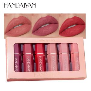 Ensembles Handiayan 6 couleurs/boîte Nude Veet rouge à lèvres Kit maquillage cosmétiques crème mat rouge à lèvres ensemble imperméable soyeux mat baume à lèvres crayon
