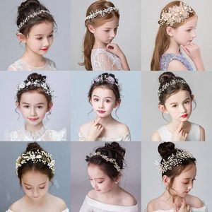 Ensembles à la main Gold Sier Color Fashion Band Crystal Pearl Flower Hairband Hair Hair Bijoux Lave Enfant Child Head Accessoires