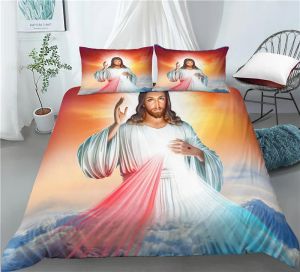 sets à la maison Living Luxury 3D Jesus God Print 2/3pcs Couper à couette confortable et la literie de taie d'oreiller reine et roi EU / US / AU Taille