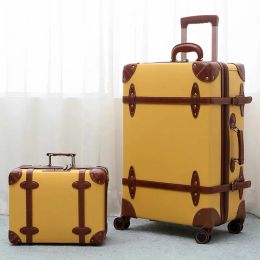 Ensembles chauds! Nouveaux ensembles de bagages roulants rétro Soild Colling, 12 "20" 24 "28" taille féminine de chariot féminin avec roues avec roues