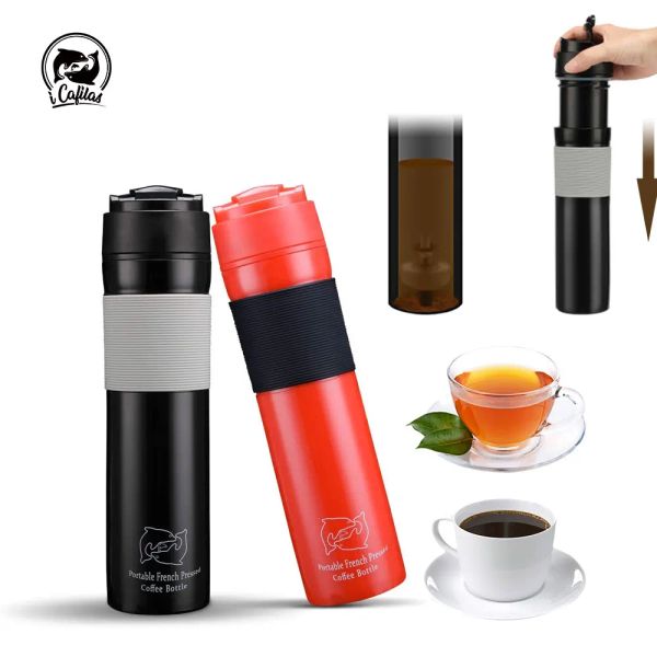 Ensemble icafilas 350 ml thé à thé portable Portable Presse French Caxe Coffee Bottle Isulate Isulate Travel Pressure Pression Café pour voiture