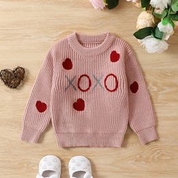 Conjuntos Infant Baby Girls Ropa de punto Niños Suéteres del día de San Valentín Manga larga Bordado de corazón Jerseys Jumper Tops para niños pequeños 231202