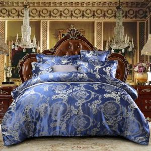 Ensembles Jacquard Counter Derdding Ensembles King Size Gold Cover Duvette Queen Lit Lit Satin Feuilles et taies d'oreiller High Quality