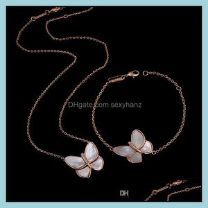 Sets Sieraden Sieraden Wit Lager Butterfly met Diamond Koperplated Rose Gouden Ketting Armband Set Drop Levering 2021 7CWFR