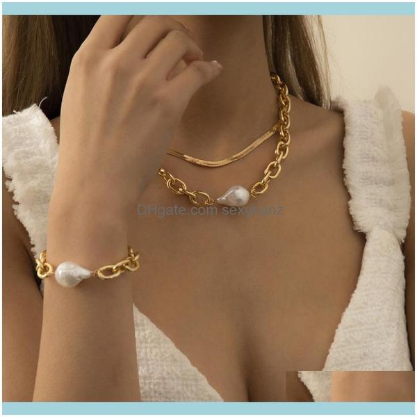 Ensembles Jewelrypunk CollierBracelet Ensemble de Bijoux Pour Femmes Irrégulier Simulé Perle Pendentif Serpent Chaîne Collier Chunky Bracelet Boucles D'oreilles D