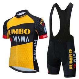 Set JUMBO VISMA Bike Jersey Set Team Greatful Abbigliamento Summer Short Sleeve Cycling Suit Pantaloncini con bretelle superiori e inferiori da uomo Kit Z230130