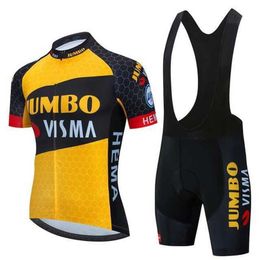 Ensembles Jumbo Visma Bike Jersey Set Team Greatful Vêtements Été À Manches Courtes Cyclisme Costume Hommes Haut Et Bas Cuissard Kit 296U