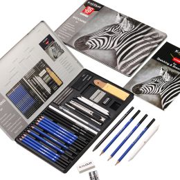 Sets Kalour 36 Pack Drawing Set Sketch Kit, Sketching Supplies avec du graphite, des crayons à charbon de bois et du pointeur de couteaux artistiques, des outils d'artistes