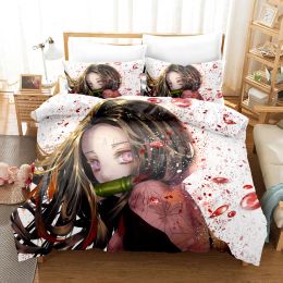 Conjuntos Kamado Nezuko Juego de ropa de cama de anime Demon Slayer 3D Cubiertas de edredón impreso