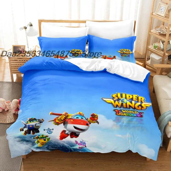 Ensemble Kawaii Super Wings Liber Single Single Twin Full Queen King Size Set Aldult Kid Bedroom Duvetcover Ensemble de draps de lit d'anime 3D