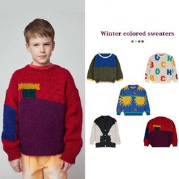 Ensembles enfants pull 2023 automne hiver BC garçons filles vêtements pour épissé couleur pull chaud tricots dessin animé col en V Cardigan 231204