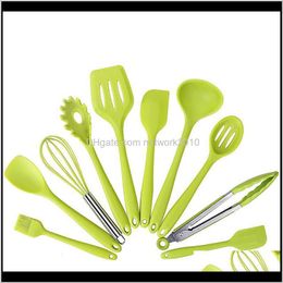 Ensembles Cuisine, Salle À Manger Bar Maison Jardin Drop Delivery 2021 10 Pcs Résistant À La Chaleur Sile Set Outils De Cuisson Antiadhésifs Kit D'outils De Cuisson Cuisine Cookwa