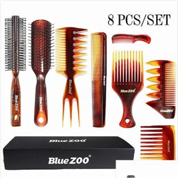 Ensembles Kits Blue Zoo Amber Peignes 8Pièce Costume Résistant À La Chaleur Et Antistatique Tête D'huile Pour Hommes Gros Dos Cheveux Livraison Produits Soins St Dhnbd