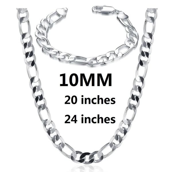 Conjuntos de moda coreana, Plata de Ley 925, 10MM, pulseras de cadena Figaro, collares para hombre, mujer, fiesta, accesorios de boda, conjuntos de joyería