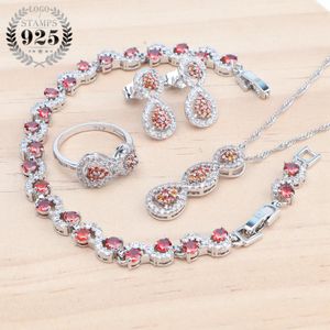 Sets Ladies 925 Juegos de planta Juegos Pendientes de circón rojo para mujeres Rings Joya de boda Collar de nupcias PROBRADAS DE PROBRADAS