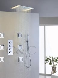 Ensembles Grand débit d'eau pluie salle de bain robinet de douche ensemble courant alternatif Double rangée LED lampes jaunes pomme de douche pluie 00850X3