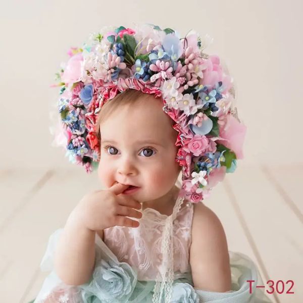 Ensembles Lazychild 2023 nouvelle couronne romantique fleurs mignonnes chapeau nouveau-né bébé accessoires de photographie à la main coloré Bonnet chapeau