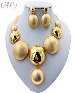 Ensembles Bracelet de collier rond africain Liffly African Dubai Gold Set For Women Wedding Party Boucles d'oreilles BILLANDES BILLETS 1CXO9641218