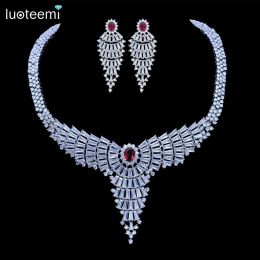 Définit Luoteemi New Luxurious Staterment Starter For Women Shining Zircon Big Pendant White Goldcolor Bridal Wedding Jewelry Party Gift