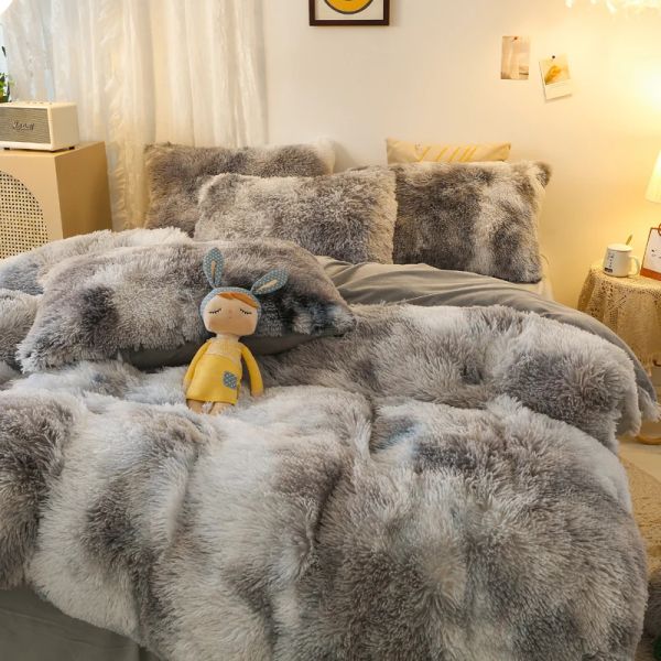 Sets Luxury 4 / 5pcs Super Shaggy Soft Coral Fleece Warm Cozy Princess Girls Liber Set Mink Velvet Quilt Cover Counfor