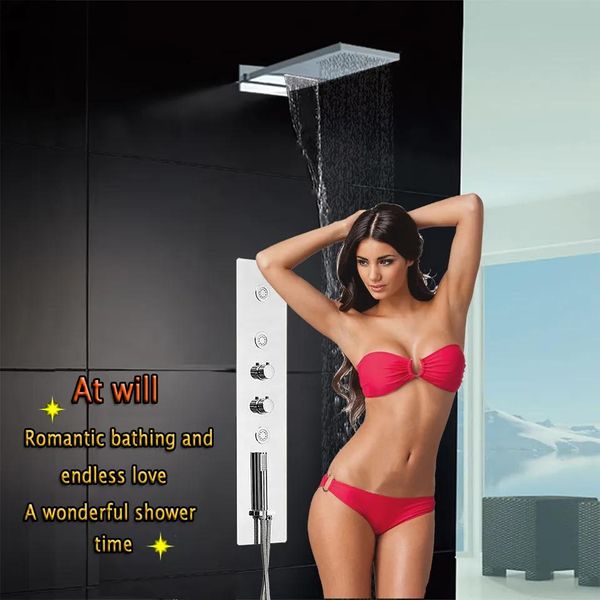 Ensembles Salle de bains de luxe Douche dissimulée Panneau de vanne thermostatique Mélangeur de douche Robinet de pluie Robinet de douche mural Système de jet de massage