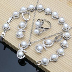 Conjuntos de joyería de plata 925 con perlas de lujo para mujer, pulsera de perlas de agua dulce, pendientes, anillos, conjuntos de collar, regalo para su fiesta de bodas