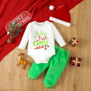 Ensembles Mababy 012m Christmas Nouveau-né pour tout-petit Baby Boy Girl Girl Clothes LETTER PRINT PRINT RAIPER PANTAL VERT