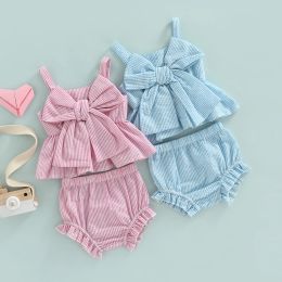 Sets mababy 018m zomer pasgeboren baby babymeisjes kleren set boog mouwloze tops shorts schattige meisjes outfits d01