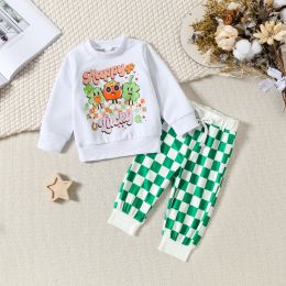 Sets Mababy 3M3Y St. Patrick's Day Infant Toddler Baby Boy Girls Sets Clover Print T -shirt plaid broek outfits D05