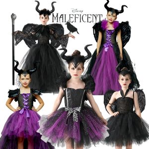 Définit la robe costume maléfique Halloween Girls Fancy baptême Black Glam Gowprom Kids Cosplay Demon Queen Witch Vêtements