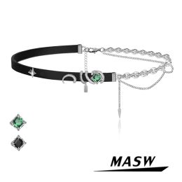 Conjuntos Masw Collar de gargantilla de moda Diseño original Estilo fresco Cadena de color plateada gruesa Collar de gamuza negro para joyería de mujer