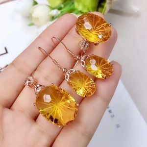 Sets meibapj Natural High Quality Citrine Gemstone Fine Wedding Bijoux Set 925 Collier en argent pur Boucles d'oreilles pour femmes