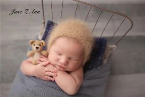 Conjuntos de sombrero de terciopelo de visón, accesorios de fotografía recién nacido tejidos de lana, sombreros para fotos de bebé, colores sólidos