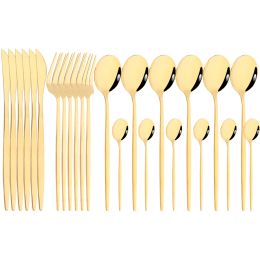 Ensembles Miroir 24 pièces ensembles de couverts en or vaisselle de cuisine couteau en acier inoxydable fourchettes cuillères argenterie ensemble de couverts de maison Dinnerware Set