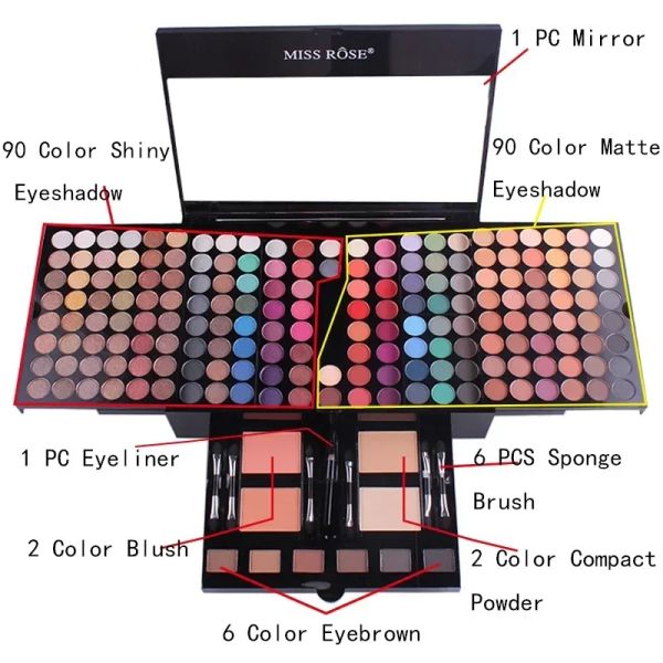 Ensembles Miss Rose Makeup Case Set Kitultimate Color Combination Holiday Gift Set Cosmetics Feed Shadow Lip Gloss Blush Combo Palette