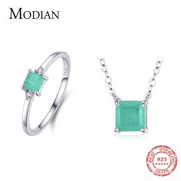 Sets Modian 925 Sterling Silver Classic Square Ring Fashion Emerald Cut Tourmaline Necklace for Women Luxury Fine Jewelry Sets