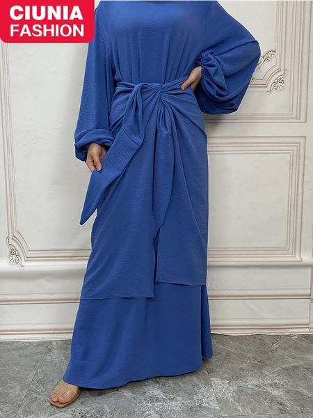 Conjuntos Conjuntos musulmanes Hijab Dubai Abaya negra Ropa islámica Caftán Marocain Galabia Kaftan Turquía Vestidos para mujer Twopieceset Robe